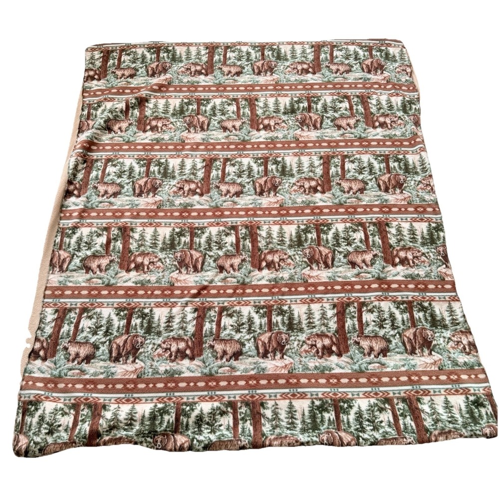 Reversible Bear Fleece Throw Blanket‎ Lodge Cabin 53x63